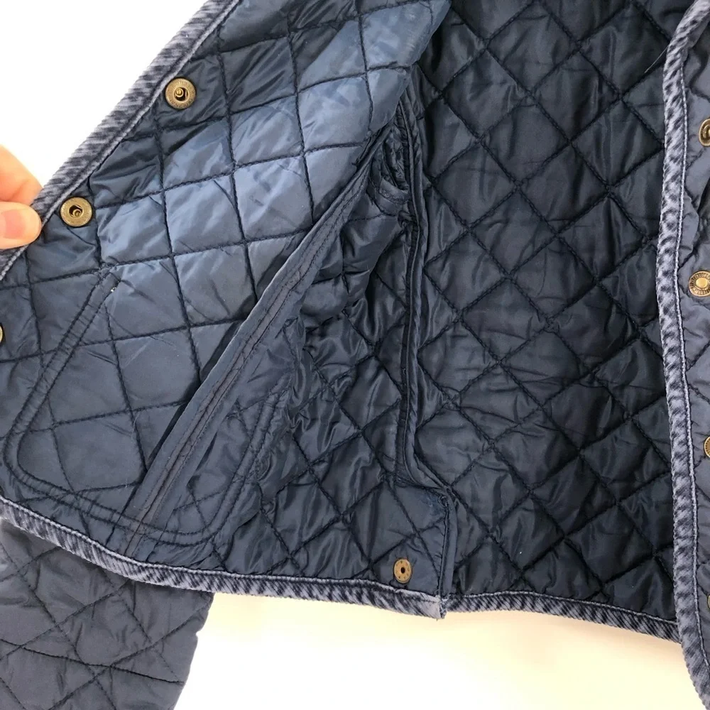 RALPH LAUREN Quilted Jacket Coat Navy Blue Chore Barn Coat Corduroy Trim Prep 6